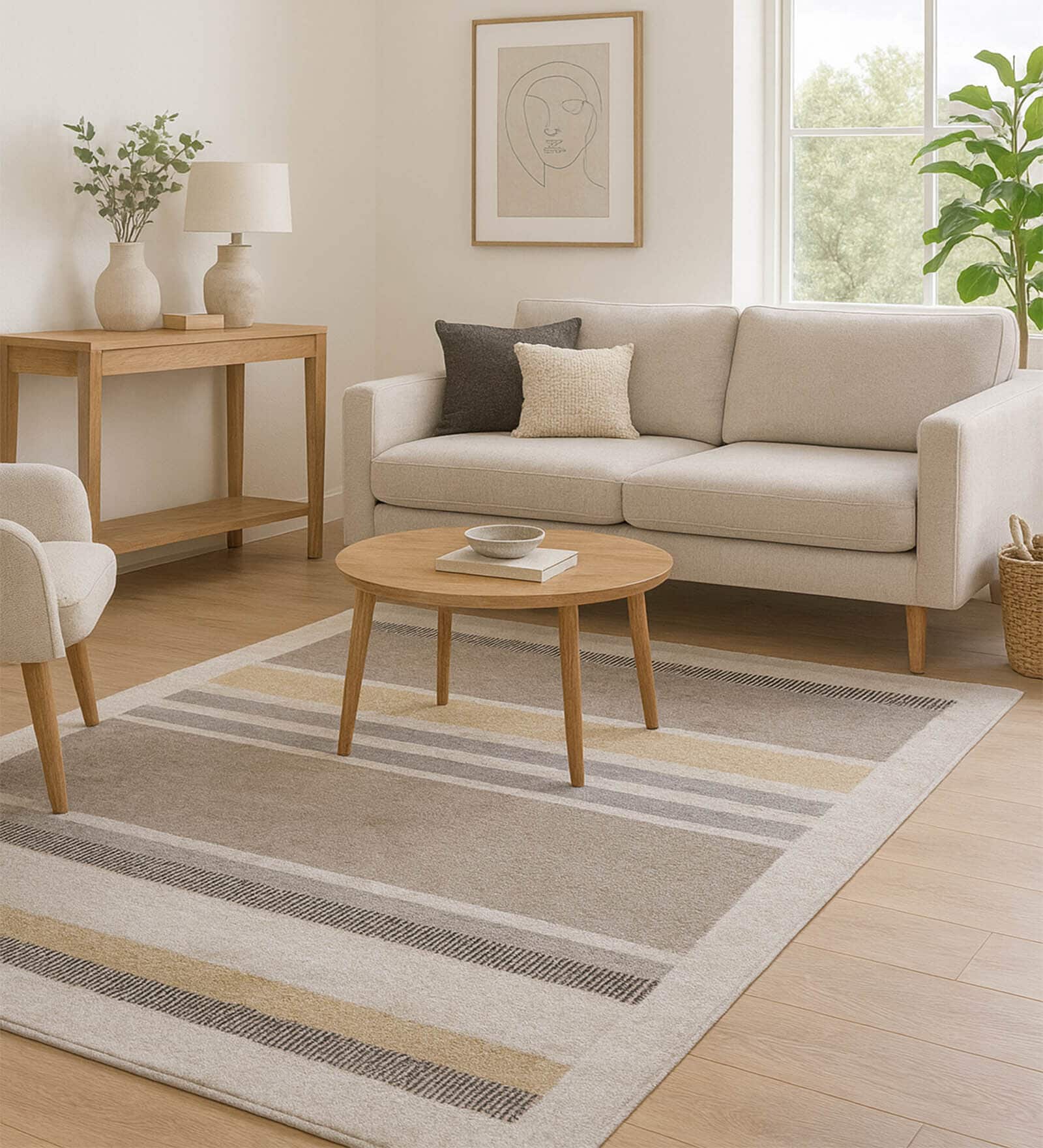 Olive Stripes Polypropylene 6 ft x 4 ft Machine Made Carpet