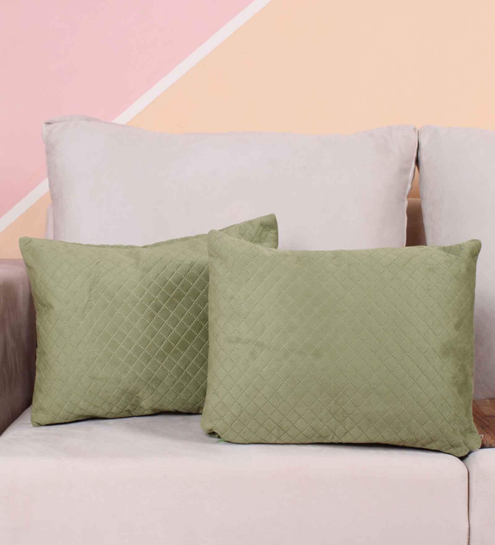 Olive Velvet Solid 12x18 inches Cushion Covers (Pack of 2)