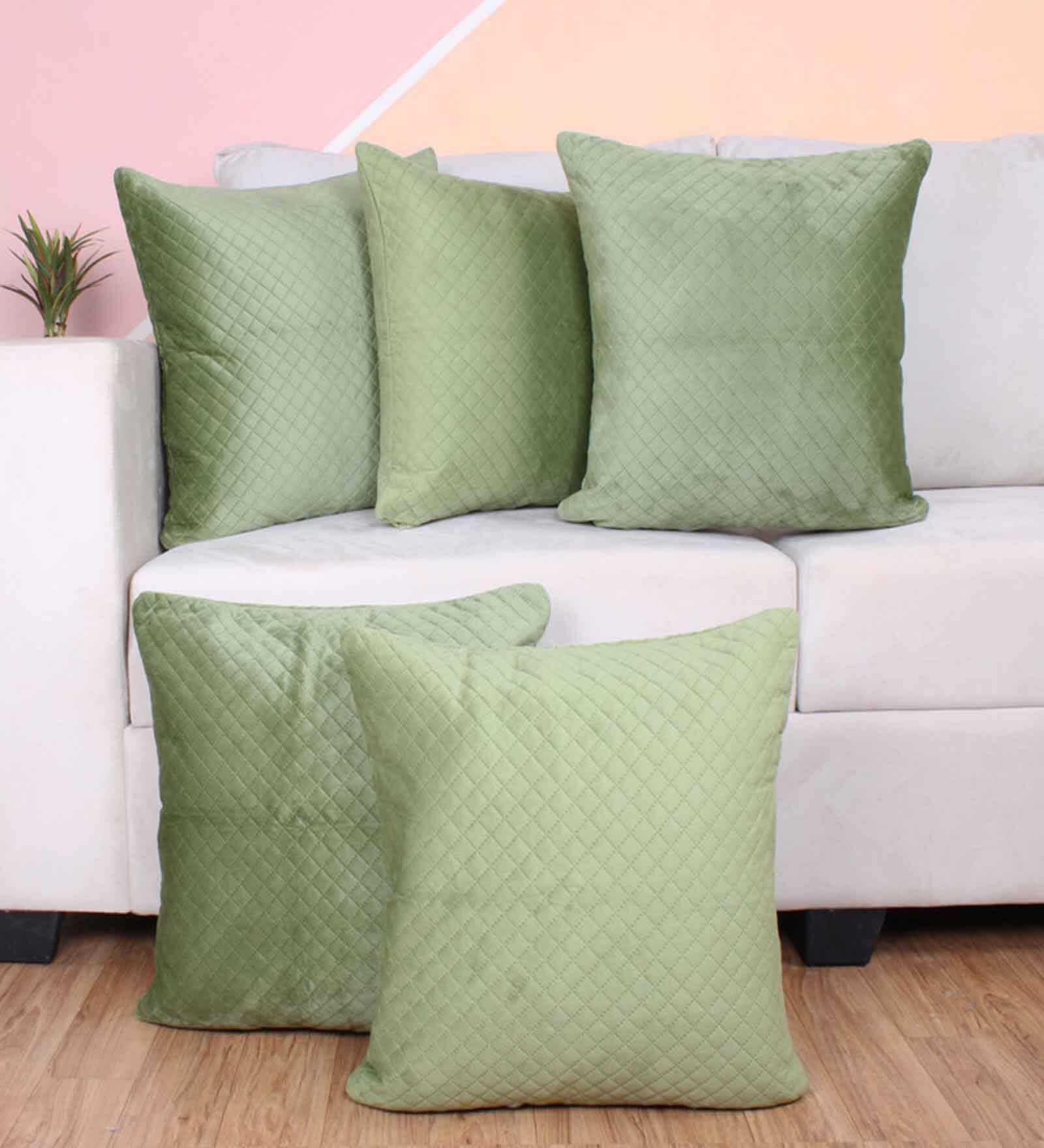 Olive Velvet Solid 16x16 inches Cushion Covers (Pack of 5)