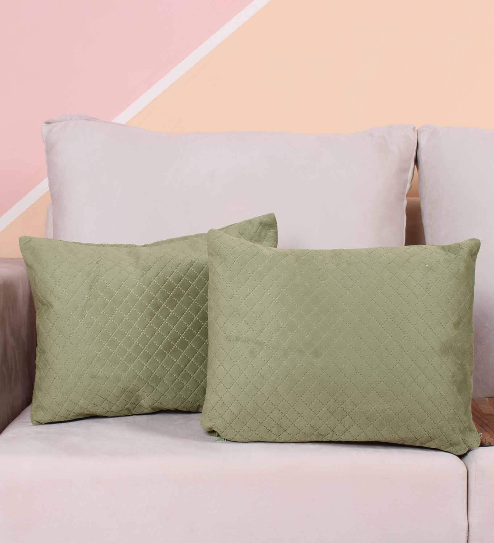 Olive Velvet Solids 18x12 inches Cushion Covers (Pack of 2)