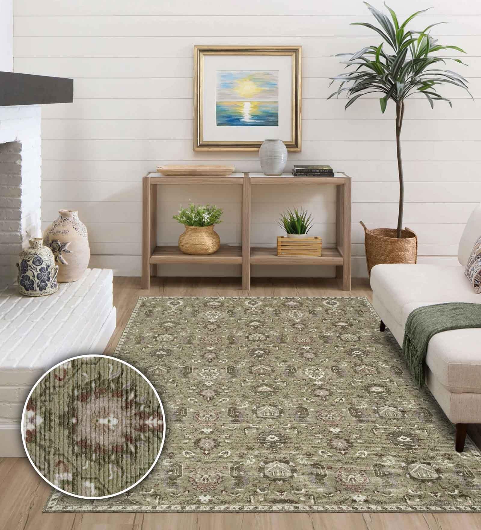 Olive Vintage Polyester 4' X 6' Machine Made Carpet