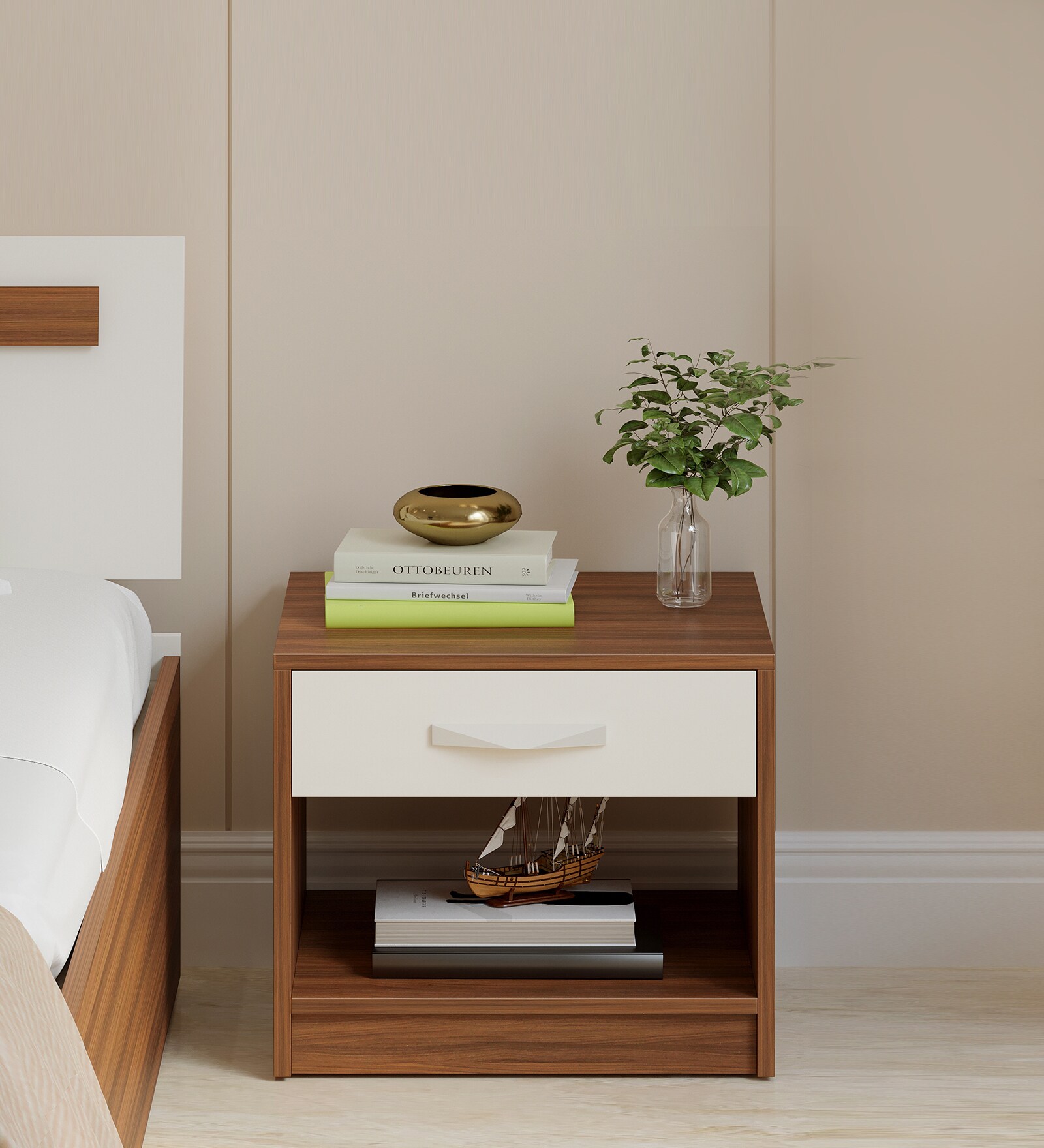 Buy Oliver Bedside Table In Walnut Finish With Drawer at 30 OFF by