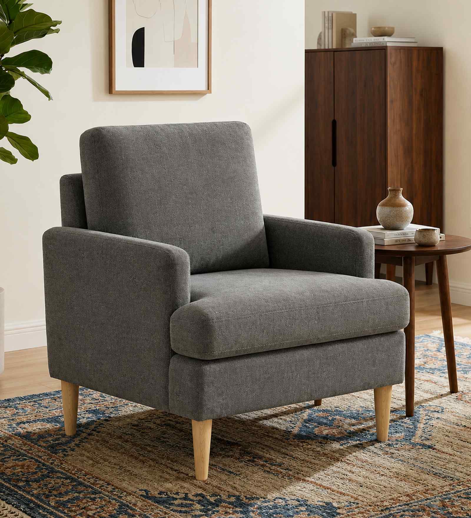 Oliver Boucle Fabric Lounge Chair In Grey Colour