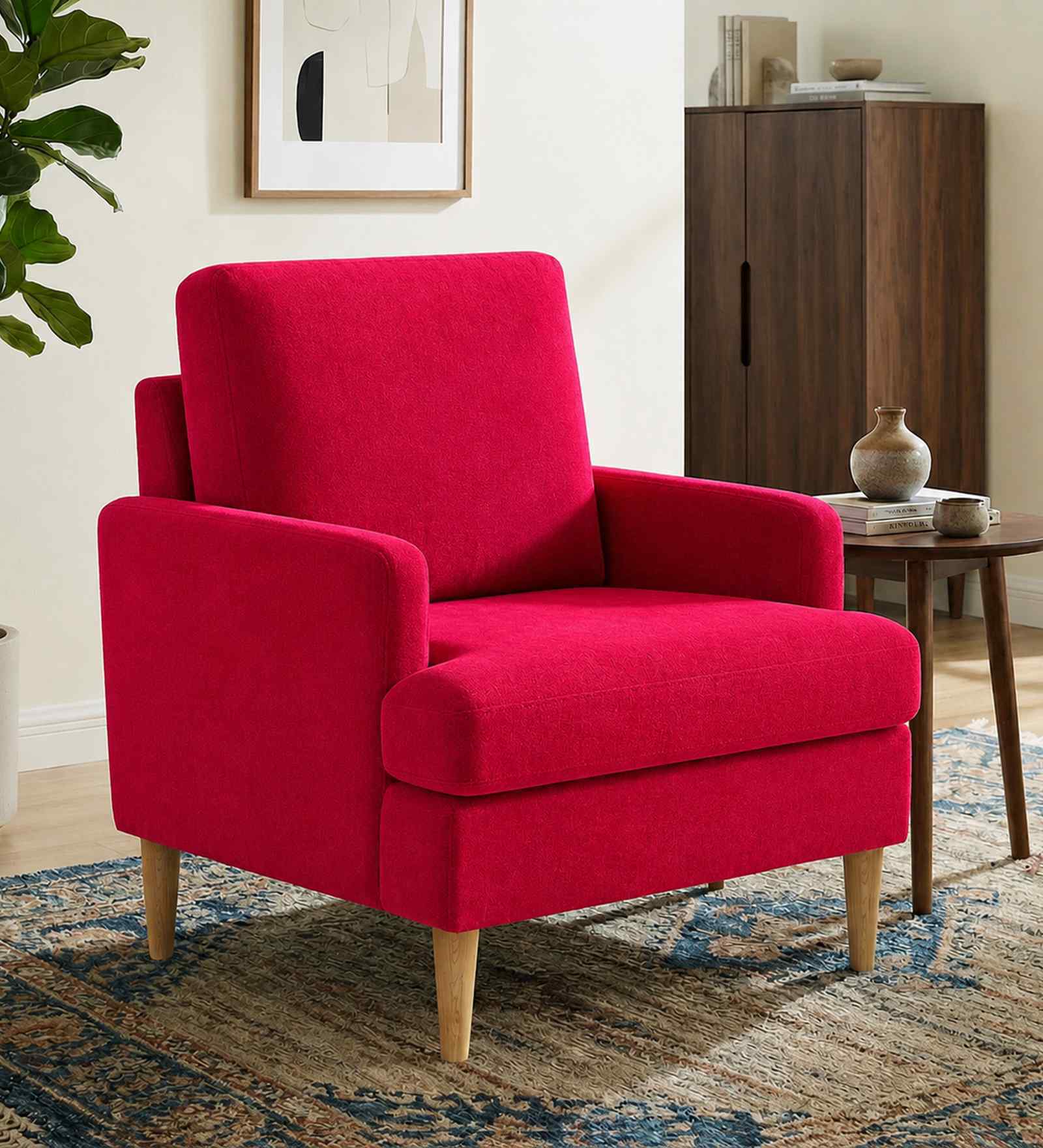 Oliver Boucle Fabric Lounge Chair In Red Colour