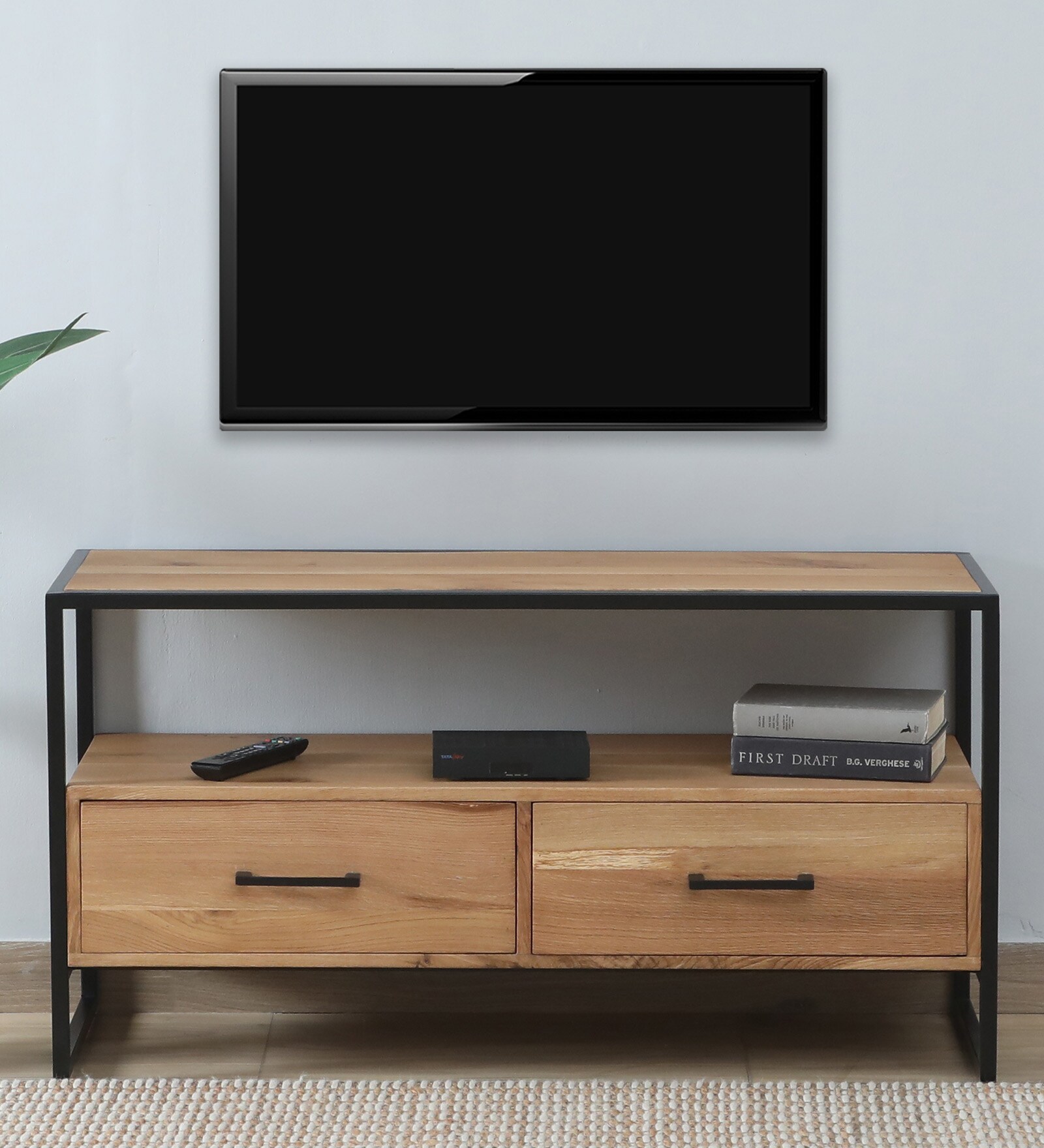 Olson Oak Wood TV Unit In Natural Finish With Storage
