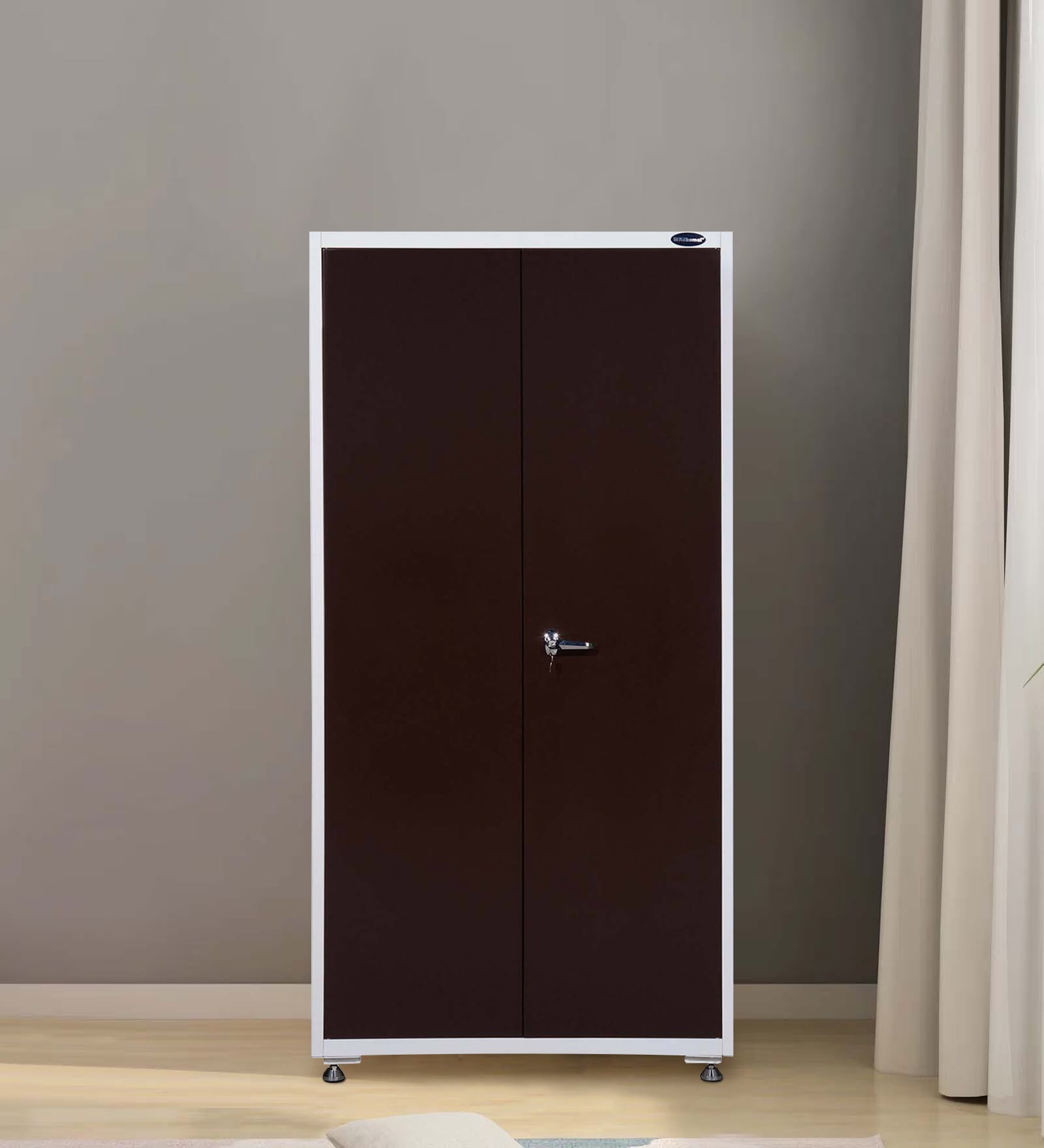 Olymipia Metal 2 Door Wardrobe in Brown & White Finish