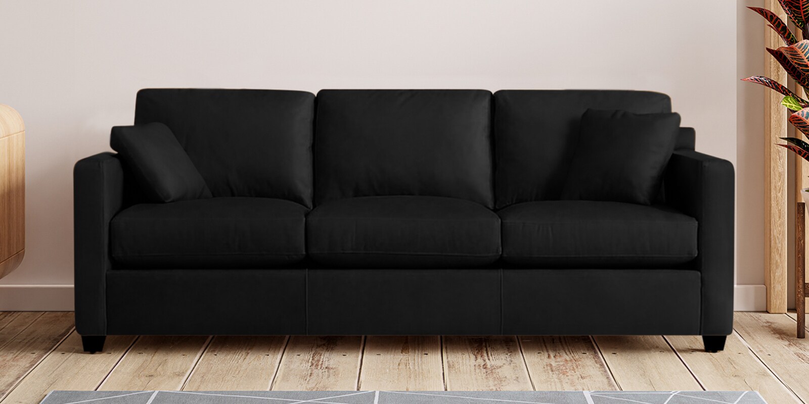 Olive Leatherette 3 Seater Sofa In Black Colour