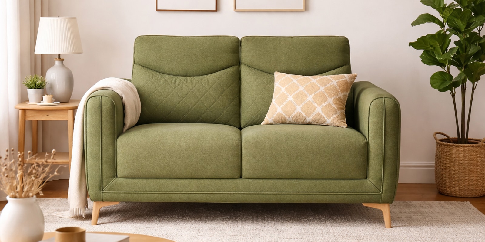 Olivia 2 Seater Fabric Sofa In Green Color