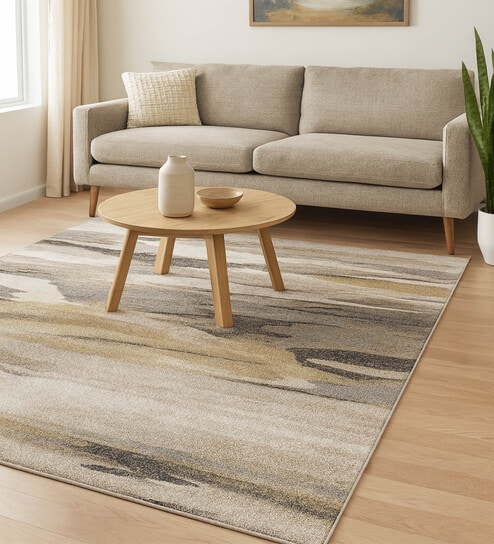 obsessions Olive Abstract Polypropylene 6 ft x 4 ft Machine Made Carpet-picture-20