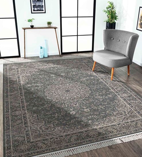 Olive and Beige Persian 3x5 Feet Machine Made Carpet