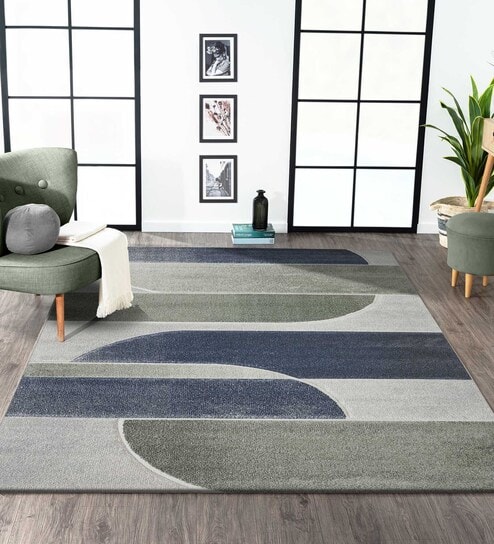 obsessions Olive and Blue Abstract Polypropylene 11 ft x 8 ft Machine Made Carpet-picture-25