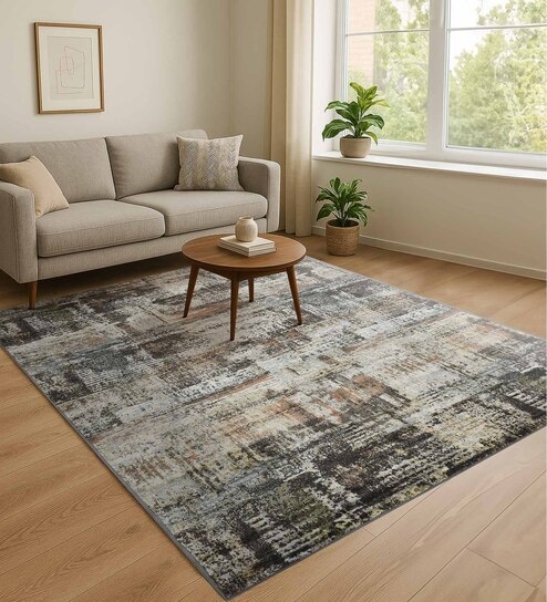 Olive and Rust Abstract 3x5 Feet Machine Made Carpet