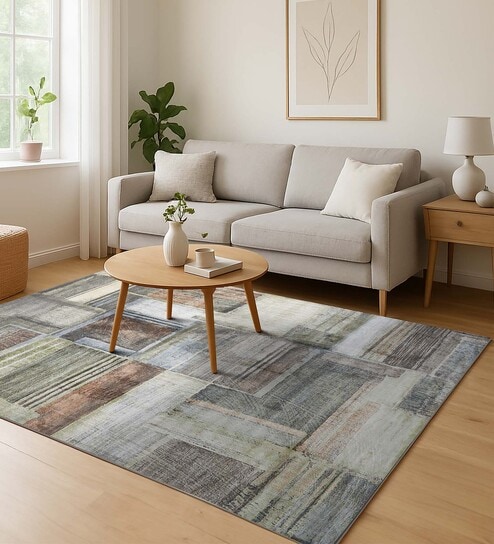 Olive and Rust Abstract 5x7 Feet Machine Made Carpet