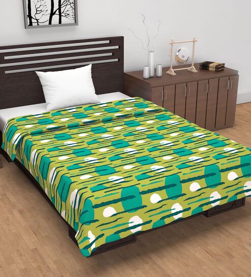 Olive Green & Teal Microfiber Abstract Geometric 120 Gsm Single Dohar