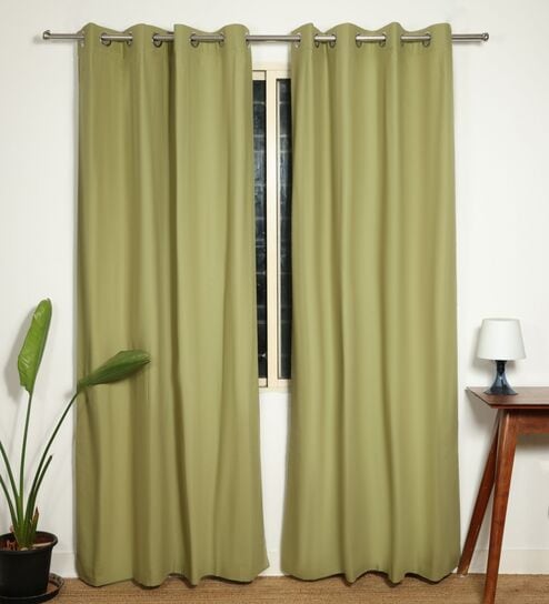 Olive green Green Cotton 230 GSM  Solid 9 Feet Room Darkening Eyelet Long Door Curtains (2 Pc)