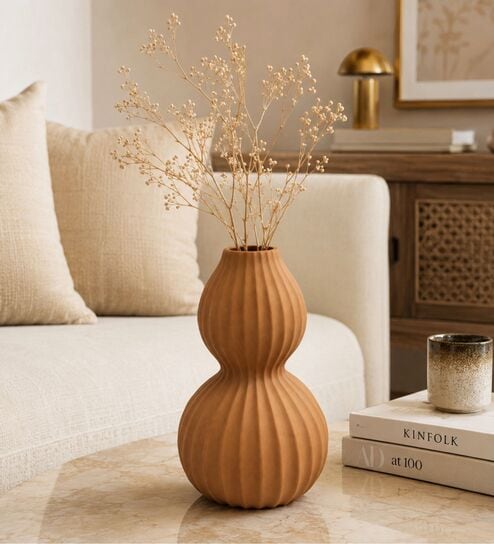 ashnam Olive Gris Elegant Ribbed Double Gourd Decorative Vase-picture-24