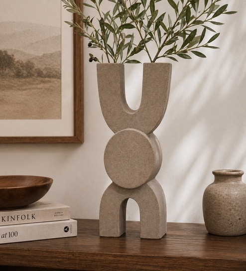 Olive Gris Modern Dual Tube Geometric Decorative Vase-image-10