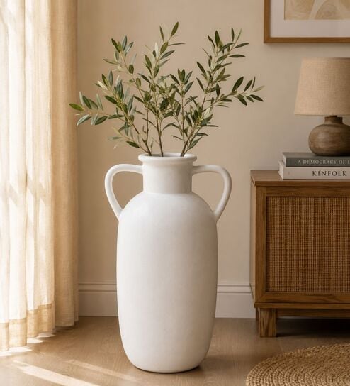 Olive Jaune  Dual Handle Matte Finish Sculptural Flower Vase
