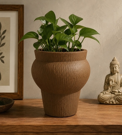 ashnam Olive Jaune Modern Textured Ribbed Polyresin Flower Vase-picture-16