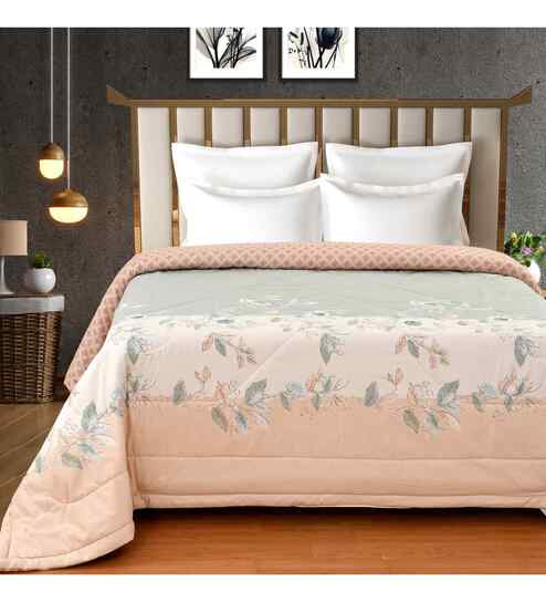 Olive Microfiber Floral 180 GSM Double Size Reversible Comforter