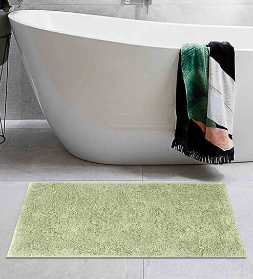 Olive Solid Cotton AntiSkid Bathmat
