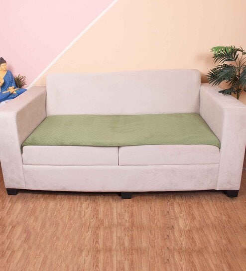Olive Solid Velvet 3 Seater Quilted Sofa Cover (Protector)