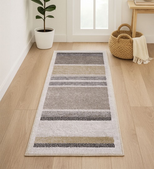 Olive Stripes Polypropylene 5 ft x 2.5 ft Machine Made Runner