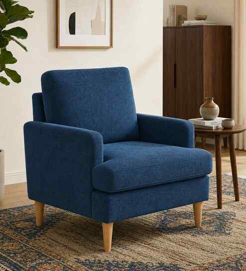 Oliver Boucle Fabric Lounge Chair In Blue Colour