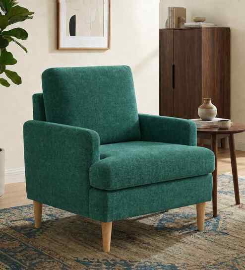 Oliver Boucle Fabric Lounge Chair In Green Colour