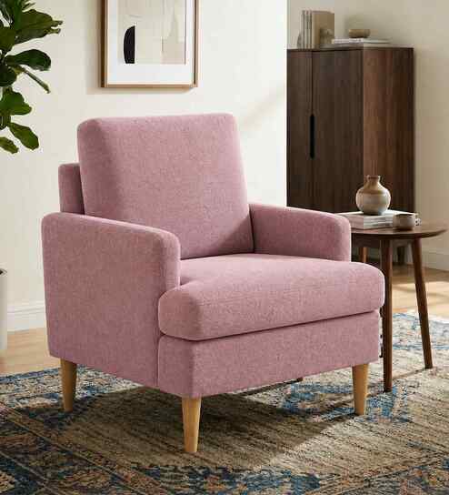 Oliver Boucle Fabric Lounge Chair In Pink Colour
