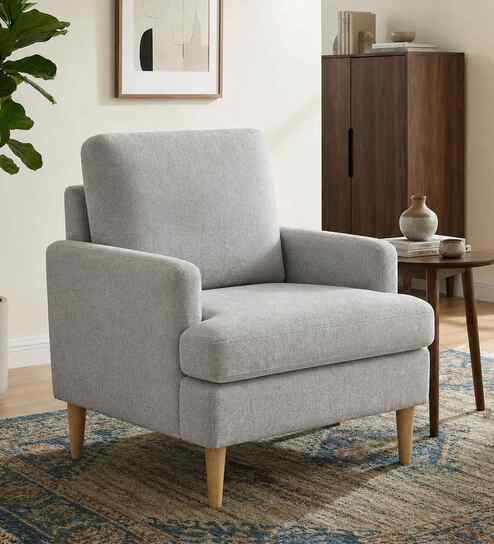 Oliver Boucle Fabric Lounge Chair In White Colour
