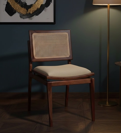 Olvie Sheesham Wood Dining Chair In Beige Color
