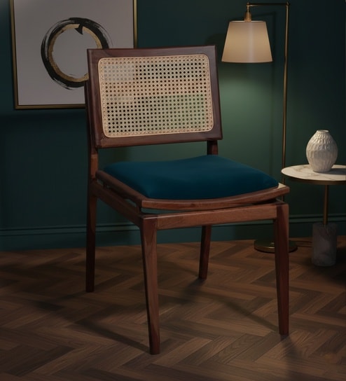 Olvie Sheesham Wood Dining Chair In Blue Color