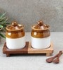 Old Fashioned 100Ml Sheesham Wood 2 Pcs Condiment Set With Spoon & Stand