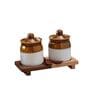 Old Fashioned 100Ml Sheesham Wood 2 Pcs Condiment Set With Spoon & Stand