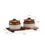 Old Fashioned 100Ml Sheesham Wood 2 Pcs Condiment Set With Spoon & Stand