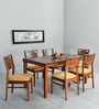 Olenna Solid Wood 6 Seater Dining Set in Walnut Finish