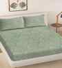 Olive Ethnic 300 TC Cotton Blend King Size Embossed Double Bedsheet with 2 Pillow Covers