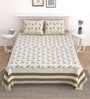 Olive Floral 144 TC Cotton King Bedsheet and 2 Pillow Cover