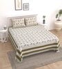 Olive Floral 144 TC Cotton King Bedsheet and 2 Pillow Cover