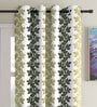Olive Floral Polyester 7Ft Semisheer Eyelet Door Curtains (Set Of 2)