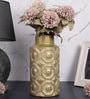 Olive Green Decorative Bold and Vintage Ceramic Cylindrical Shaped Vase