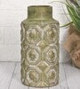 Olive Green Decorative Bold and Vintage Ceramic Cylindrical Shaped Vase