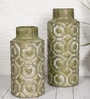 Olive Green Decorative Bold and Vintage Ceramic Cylindrical Shaped Vase
