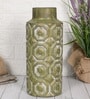 Olive Green Decorative Bold and Vintage Ceramic Cylindrical Shaped Vase