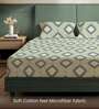 olive green Floral 200 TC Microfiber Double Bedsheet with 2 Pillow Covers