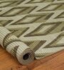 Olive Green Geometric Polyester 5 ft x 7 ft Machine Made Carpet