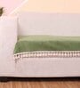 Olive Solid Velvet 1 Seater Quilted Sofa Cover (Protector) with Tassel