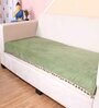 Olive Solid Velvet 2 Seater Quilted Sofa Cover (Protector) with Pompom