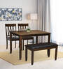 Olivia  Solid Wood 4 Seater Dining Set with Bench in Brown Finish